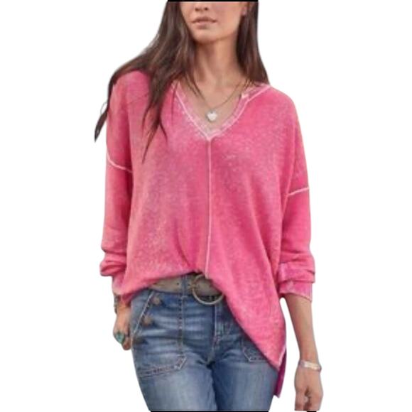 Sundance Samantha V-Neck Cotton Sweater Washed Pink Size Large Boho Chic - Picture 2 of 14